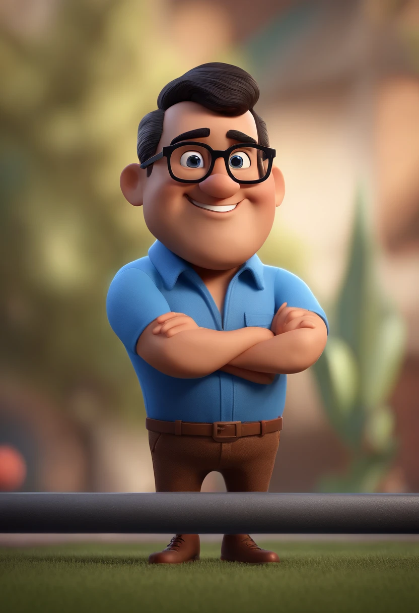 Cartoon character of a man with black glasses and a blue shirt, animation character, Caractere estilizado, animation style rendering, 3D estilizado, Arnold Maya render, 3 d render stylized, toon render keyshot, Personagem 3D, Personagem 3D, 3d rendering stylized, 3 d character render, personagem de desenho animado, Personagem de close up, Pose de personagem, (Estilo Pixar) (master part:1.2) (Bokeh) (best quality) (pele detalhada) (textura detalhada) (8k) (argila) (Cinematic lighting) (foco nítido