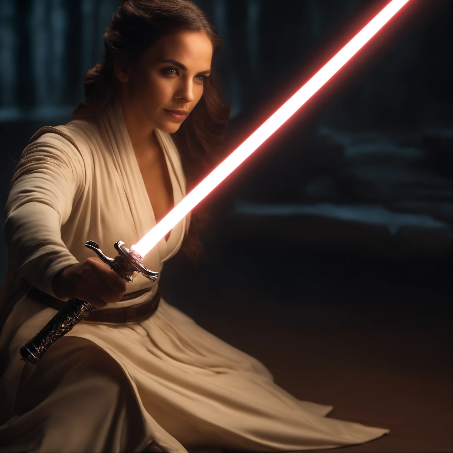 Mulher em um manto segurando um sabre de luz em um quarto escuro, segurando sabre de luz 4 k, Jedi Feminino, rei, Jedi com sabre de luz, com espada de sabre de luz, Personagem de Star Wars, sem sabre de luz, segurando um sabre de luz, com sabre de luz, Papel de parede Cal Kestis LightSaber, Papel de parede com sabre de luz 4K, segurando um sabre de luz vermelho