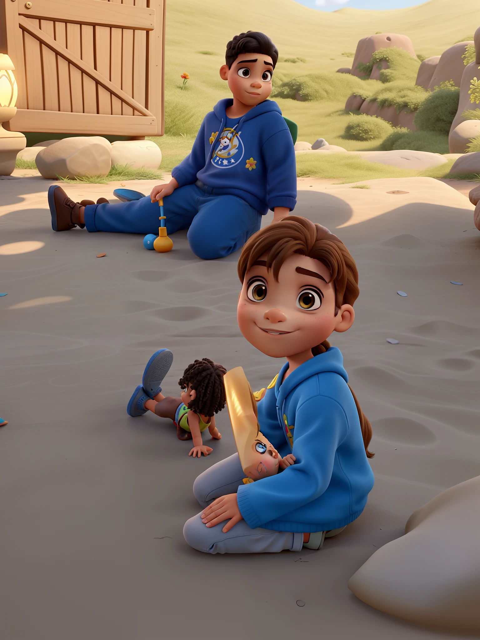Two light skin, cabelo castanho escuro, estilo Disney pixar, alta qualidade, melhor qualidade