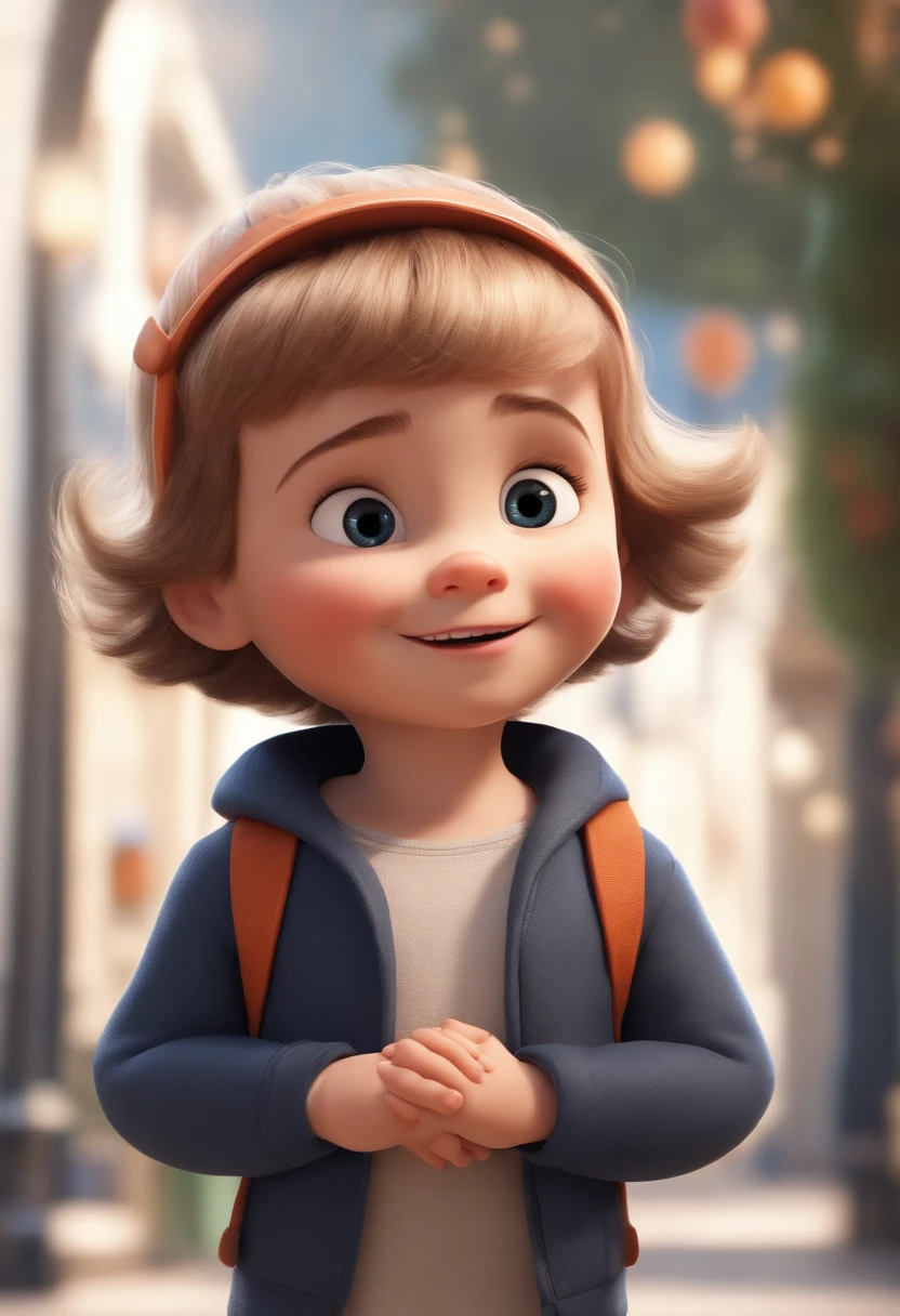 a happy cute standing short hair, vestindo uma fantasia espacial, , fundo branco, barnet, Tom, Estilo Pixar, ....3d, desenhos animados, rosto detalhado, asymmetrical 16k