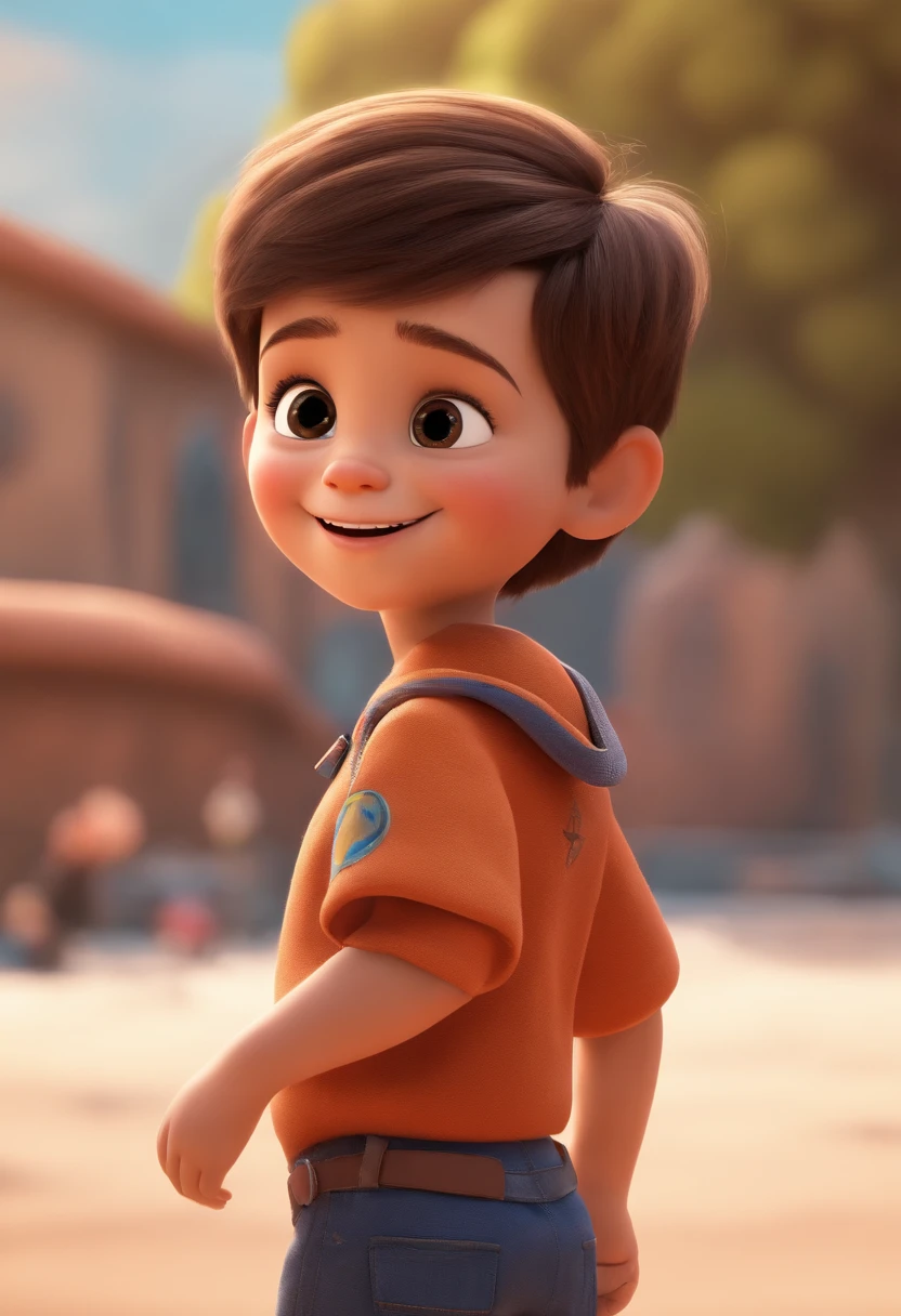 a happy cute ??? standing short hair, vestindo uma fantasia espacial, , fundo branco, barnet, Tom, Estilo Pixar, ....3d, desenhos animados, rosto detalhado, asymmetrical 16k