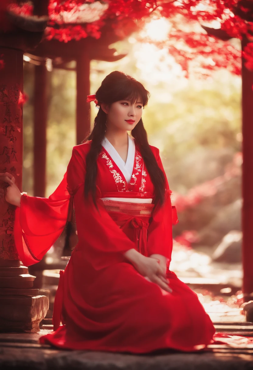 Reimu_hakurei, vestido vermelho, Miko, sanctuary background, 1girl, master part, best quality, altamente detalhado
