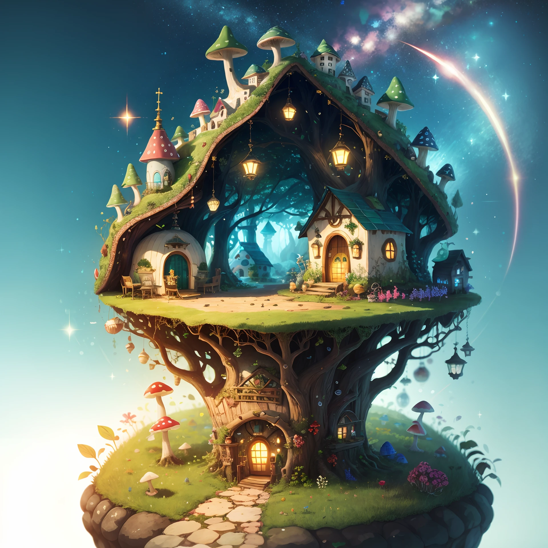 World in Bottle，A fairytale-like hideout，Multicolored mushroom house，Fairy World