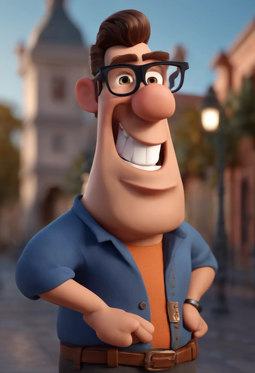 Cartoon character of a man with black glasses and a blue shirt, animation character, Caractere estilizado, animation style rendering, 3D estilizado, Arnold Maya render, 3 d render stylized, toon render keyshot, Personagem 3D, Personagem 3D, 3d rendering stylized, 3 d character render, personagem de desenho animado, Personagem de close up, Pose de personagem,  (Estilo Pixar) (master part:1.2) (Bokeh) (best quality) (pele detalhada) (textura detalhada) (8k) (argila) (Cinematic lighting) (foco nítido