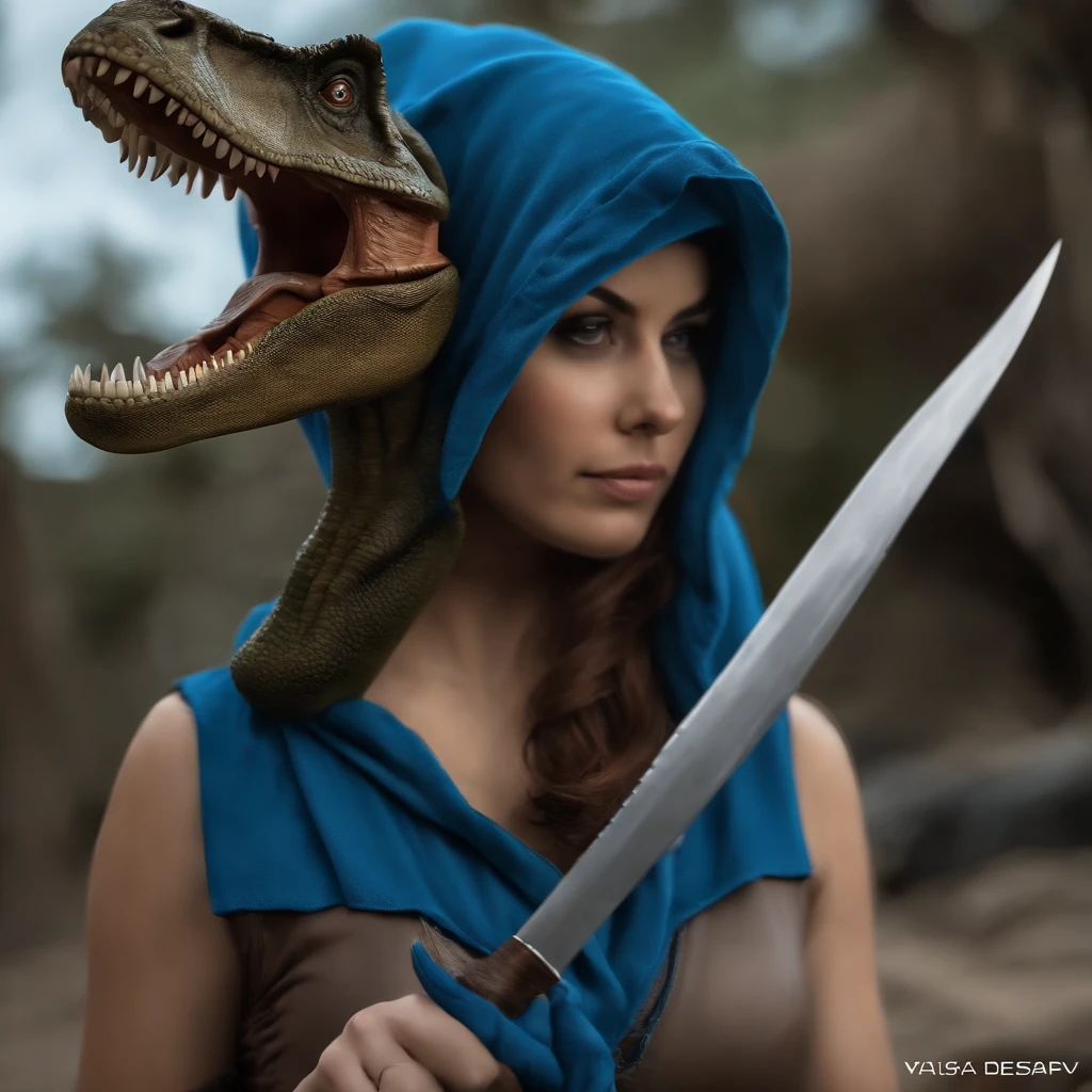 Lucas Bracey, Dinosaurios de color verde oliva con lobos en la espalda de color marron ,(((Beautiful girl in blue cape and hood is fighting t-rex dinosaurios with a futuristic machete in her hands))), 8k, Foto RAW, (Piel altamente detallada: 1.2), (Metamorfosis expuesta: 1.1), (Espalda desnuda: 1.5), , (Lo que ves de arriba a abajo:1.5), ((::Al estilo de Je Lee y Joe Madureira ::2.0 comix illustration style,Estilo Tatoon ,, (Hermoso fondo brillante:1.2),, Fantasy painting , ::Estilo Jason Fabok y Yoji Shinkawa ::2.0 comix illustration style,Estilo Tatoon , comic book style , (Hermoso fondo brillante:1.2),, Fantasy painting ,en estilo graffiti; Piezas maestras, Mejor calidad, Alta calidad, papel tapiz de la unidad CG 8k altamente detallado, Paisaje, An award-winning photograph, NFFSW, El es muy detallado, Tendencias en Artstationh, Tendencia de CGsociety, con un intrincado, Alto detalle, Arte por Midjourney Style::Estilo Kenneth Rocafort ::2.9 (Piezas maestras:1.2, Mejor calidad), (Ojos en hermosos detalles: 1.2),
