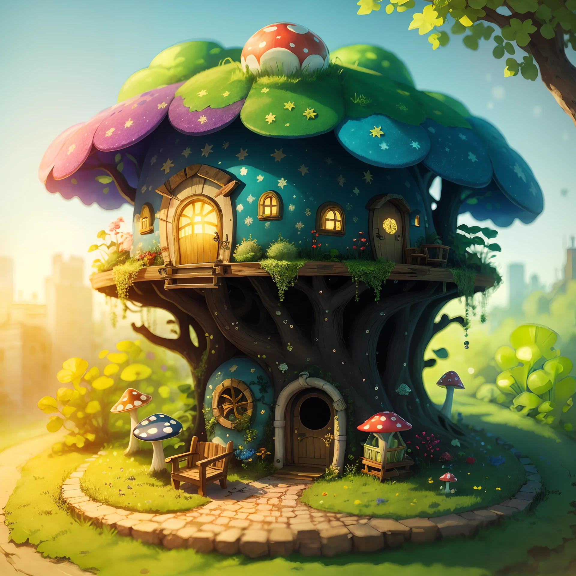 World in Bottle，A fairytale-like hideout，Multicolored mushroom house，Fairy World