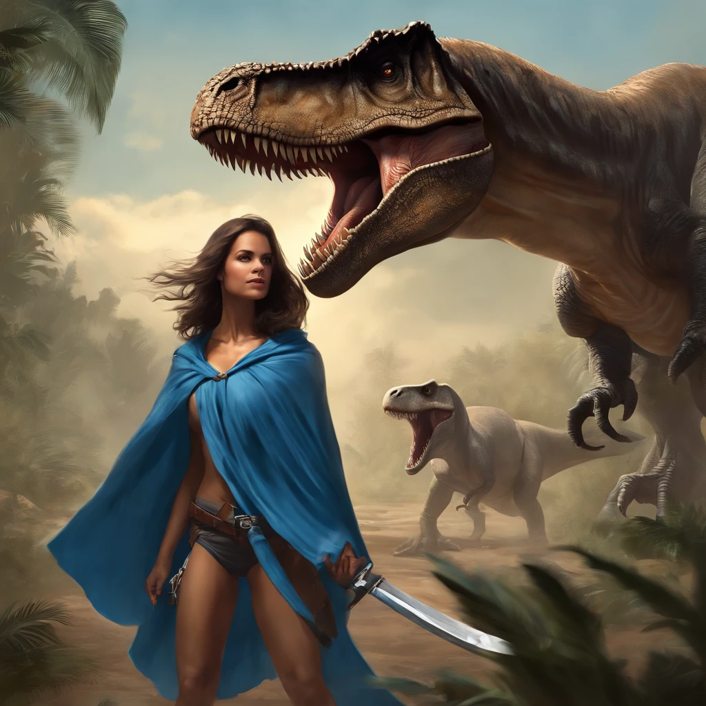 Lucas Bracey, Dinosaurios con lobos en la espalda ,(((Beautiful girl in blue cape and hood is fighting t-rex dinosaurs with a futuristic machete in her hands))), 8k, Foto RAW, (Piel altamente detallada: 1.2), (Metamorfosis expuesta: 1.1), (Espalda desnuda: 1.5), , (Lo que ves de arriba a abajo:1.5), ((::Al estilo de Je Lee y Joe Madureira ::2.0 comix illustration style,Estilo Tatoon ,, (Hermoso fondo brillante:1.2),, Fantasy painting , ::Estilo Jason Fabok y Yoji Shinkawa ::2.0 comix illustration style,Estilo Tatoon , comic book style , (Hermoso fondo brillante:1.2),, Fantasy painting ,en estilo graffiti; Piezas maestras, Mejor calidad, Alta calidad, papel tapiz de la unidad CG 8k altamente detallado, Paisaje, An award-winning photograph, NFFSW, El es muy detallado, Tendencias en Artstationh, Tendencia de CGsociety, con un intrincado, Alto detalle, Arte por Midjourney Style::Estilo Kenneth Rocafort ::2.9 (Piezas maestras:1.2, Mejor calidad), (Ojos en hermosos detalles: 1.2),