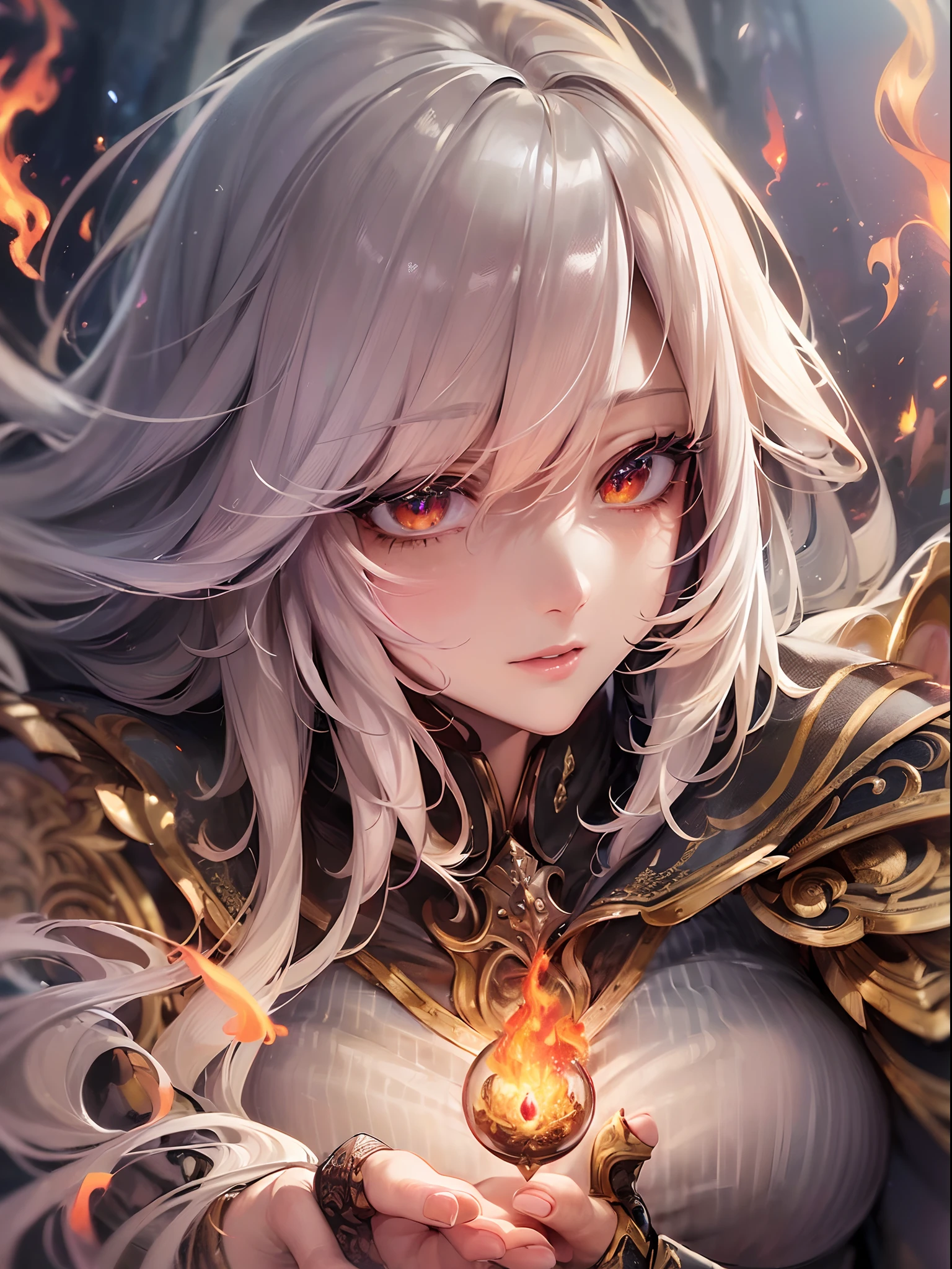 Finest quality)),(超A high resolution),(ultra-detailliert),(Meticulous portrayal),((Best Anime)),(Finest works of art),sharpnes,Clair,Ultra-Precision Art,The art of astounding depiction,Beautiful fantasy art with intricate and detailed details, (Flowing light:1.6),, (1 adult female:1.5),((Magic Knight:1.5)),(Magic armor with intricate and detailed beautiful reliefs:1.3),(Flames converging at the fingertips:1.3)
