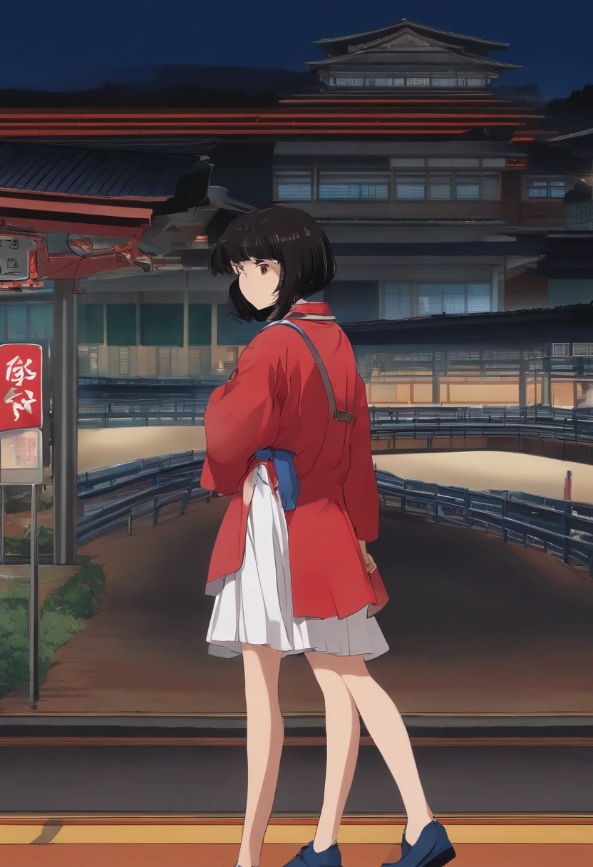 Suzuka de Atarashii Gakko sendo uma sukeban de rosto com hematonas e fundo do bairro de shibuyia a noite
