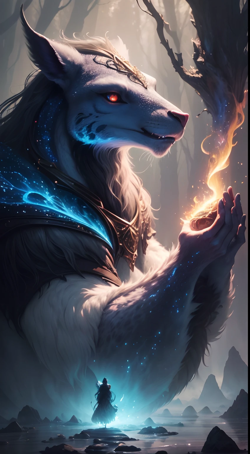(best quality,4k,8k,highres,masterpiece:1.2),ultra-detailed,(realistic,photorealistic,photo-realistic:1.37),mysterious giant,mythical creature,majestic landscape,enchanted forest,vibrant colors,fantastical elements,ethereal lighting,powerful presence,detailed texture,highly detailed skin,mythical aura,twinkling stars,magical ambiance,dreamlike quality,heightened sense of scale,dramatic composition,subtle shadows,magic-infused atmosphere,awe-inspiring,immersive experience,fine art,emotive expression,richly detailed,impressive sense of depth,wonder and fascination,otherworldly creature,breathtaking beauty,godlike proportions,mystical energy,beautifully surreal,transcendent aesthetic,evokes a sense of wonder and mystery,deeply engaging,mesmerizing visual appeal,jaw-dropping,glimpses into a magical realm,wisps of enchantment,iconic imagery,whimsical and grand,spellbinding,grandiose,mythical symbolism.