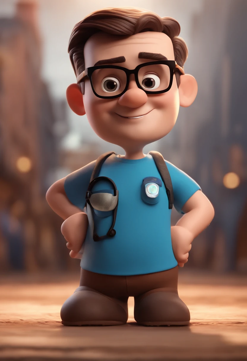 Cartoon character of a man with black glasses and a blue shirt, animation character, Caractere estilizado, animation style rendering, 3D estilizado, Arnold Maya render, 3 d render stylized, toon render keyshot, Personagem 3D, Personagem 3D, 3d rendering stylized, 3 d character render, personagem de desenho animado, Personagem de close up, Pose de personagem, (Estilo Pixar) (master part:1.2) (Bokeh) (best quality) (pele detalhada) (textura detalhada) (8k) (argila) (Cinematic lighting) (foco nítido