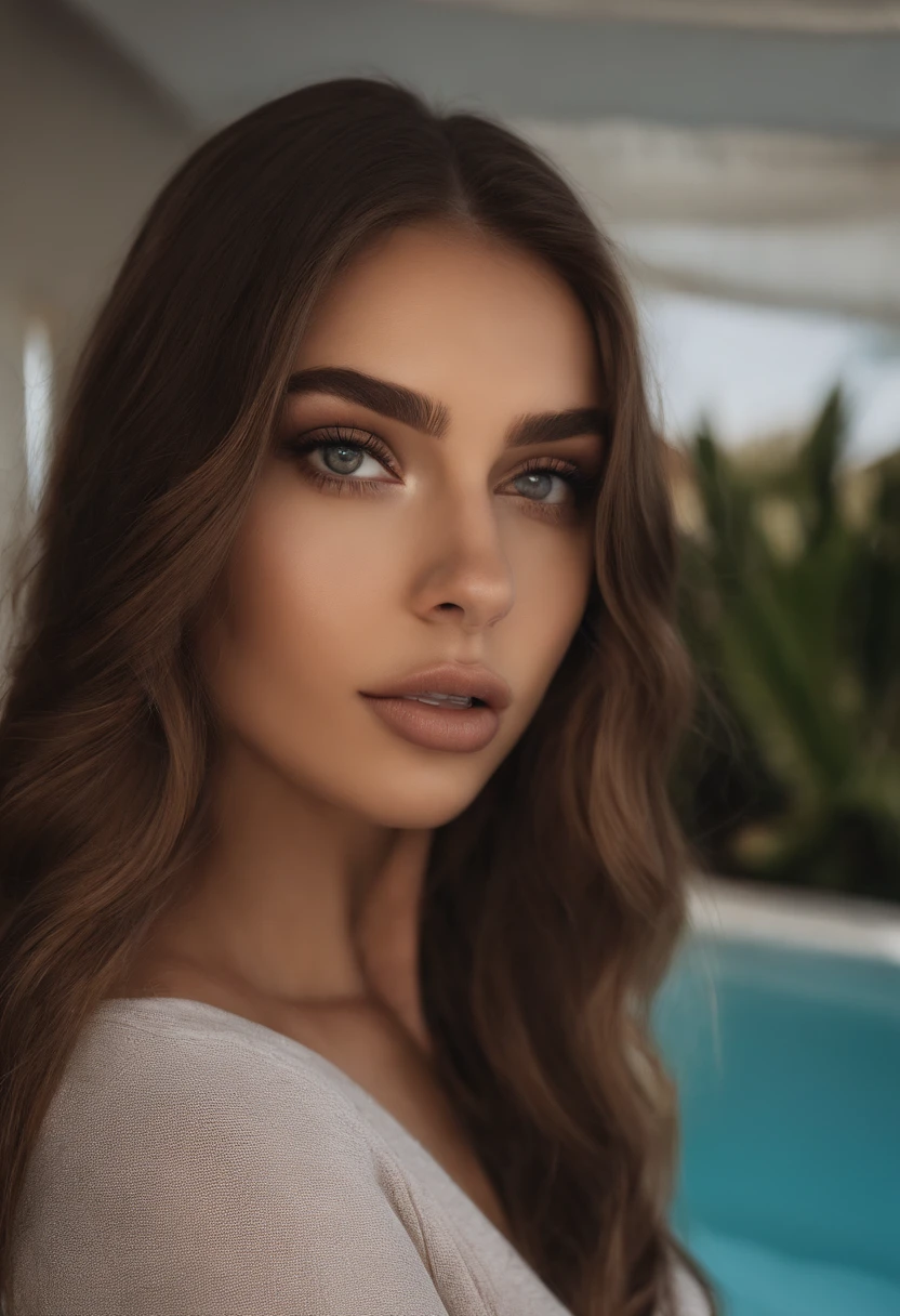 Arafed mujer con sin ropa, Chica sexy con ojos marrones, Retrato Sophie Mudd, brown hair and large eyes, selfie de una mujer joven, Ojos del dormitorio, Violeta Myers, sin maquillaje, Maquillaje natural, staring directly into camera, cara con artgram, maquillaje sutil, Impresionante foto de cuerpo completo, En la piscina, escote