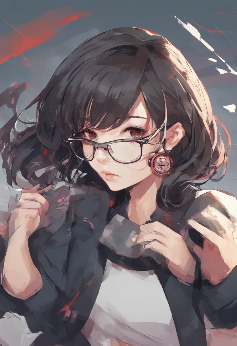 selfie de colegial japonesa de cabelo curto na cor preta e rosto cheio de hematomas, wears round-framed glasses