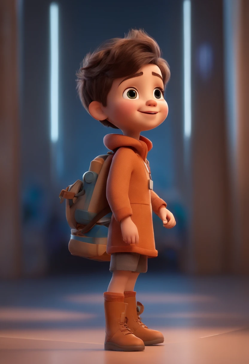 a happy cute ??? standing short hair, vestindo uma fantasia espacial, , fundo branco, barnet, Tom, Estilo Pixar, ....3d, desenhos animados, rosto detalhado, asymmetrical 16k