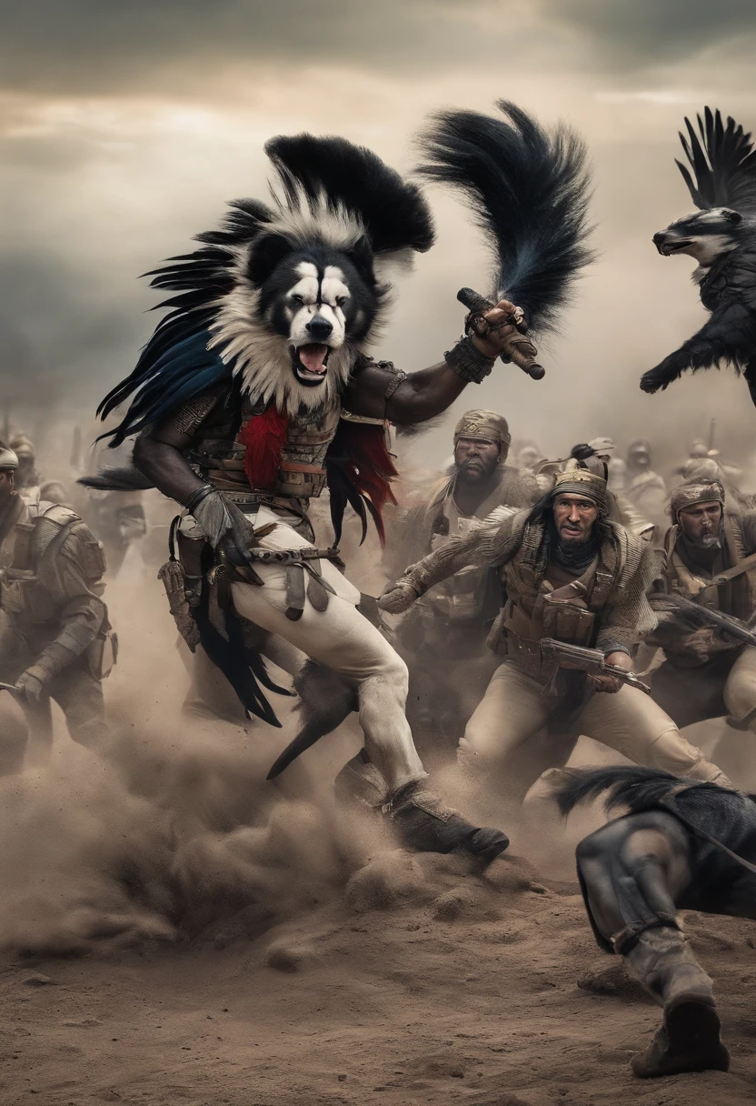 Lobo mau lutando contra arqueiros inimigos e ganhando a guerra