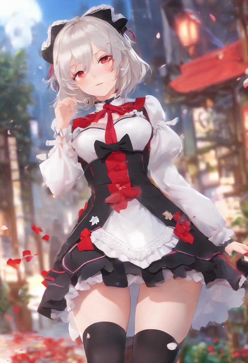 Anime - Style images of women in dresses, an anime drawing by Shitao, pixiv, Fantasy Art, anime goddess, Cute anime waifu in a nice dress, white haired god, guweiz on pixiv artstation, guweiz on artstation pixiv, from girls frontline, Seductive Anime Girl, li in dress　tiny chest　short-haired　red eyes　white  hair　stylish　Raw feet　Muchimuchi thighs　Flip the skirt　You can see inside the skirt　Stylish Panties　lonely　Do-up　Screen full　soio　single　A sexy　Girl in a passionate red dress　Healthy　Princess　hime　princess　knee high socks　maid clothes　maid dress　a miniskirt　Underless