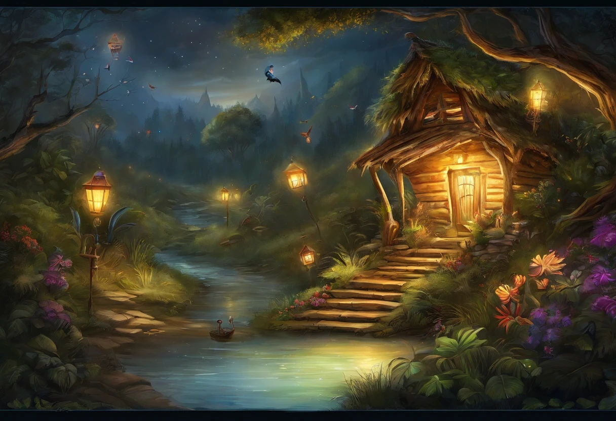 （（best qualtiy））， （（tmasterpiece））， （A detailed：1.4），Enhanced dynamic perspective，jungles，nighttime scene，starrysky，（darkly：1.4），（（Baby adventurer standing in front of supergiant butterfly，Butterflies spread their huge wings，shimmering under the moonlight，A starry stream flowed before him）），Crocodiles float on the water，（Adventurer backpack），（weeds），florals，（（（adventurer clothing））），Glow effects，super-fine，Works of masters，high qulity，8K分辨率，depth of fields，电影灯光，Epic shooting，high qulity，super-fine，Detailed pubic hair，Accurate，Cinematic lighting