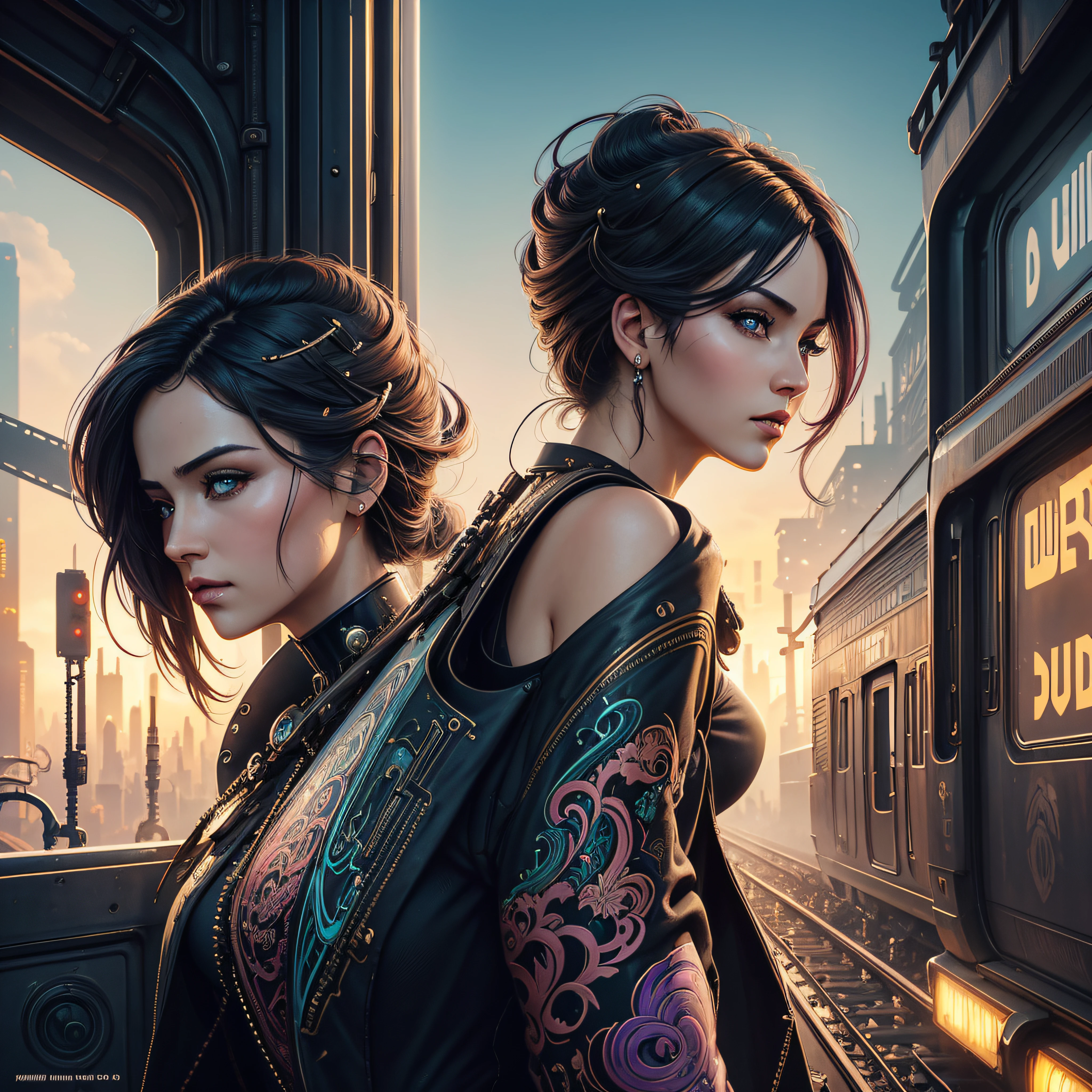 there is a woman with tattoos on her chest and a clock, in style of digital illustration, a beautiful artwork illustration, art cover illustration, colored illustration for tattoo, tattooed pinup, by Galen Dara, stunning digital illustration, exquisite digital illustration, illustration art, by Eddie Mendoza, art cover, digital illustration -, tattoo style, stylized digital illustration, full color illustration