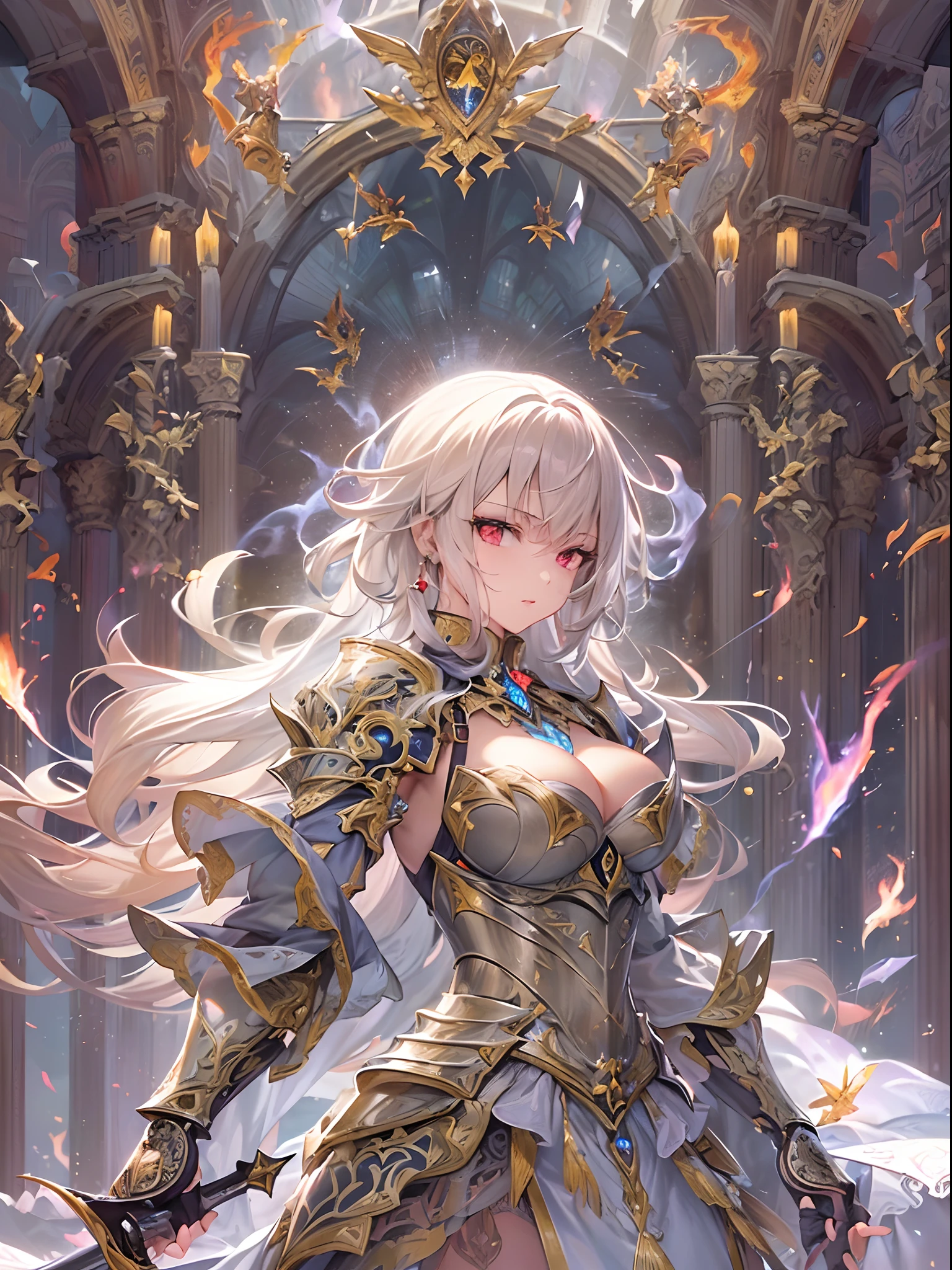 Finest quality)),(超A high resolution),(ultra-detailliert),(Meticulous portrayal),((Best Anime)),(Finest works of art),sharpnes,Clair,Ultra-Precision Art,The art of astounding depiction,Beautiful fantasy art with intricate and detailed details, (Flowing light:1.6),, (1 adult female:1.5),((Magic Knight:1.5)),(Magic armor with intricate and detailed beautiful reliefs:1.5),(Flames converging at the fingertips:1.3)