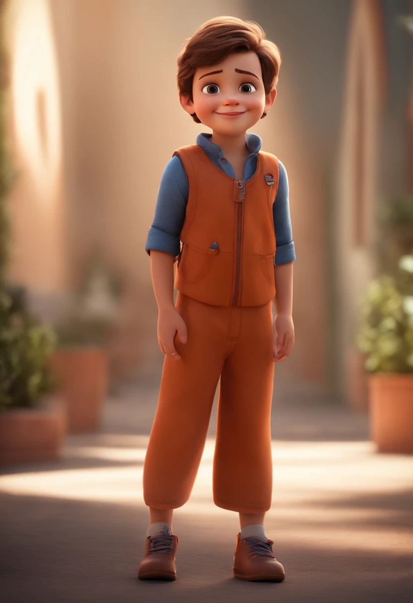 a happy cute  standing short hair, vestindo uma fantasia espacial, , fundo branco, barnet, Tom, Estilo Pixar, ....3d, desenhos animados, rosto detalhado, asymmetrical 16k