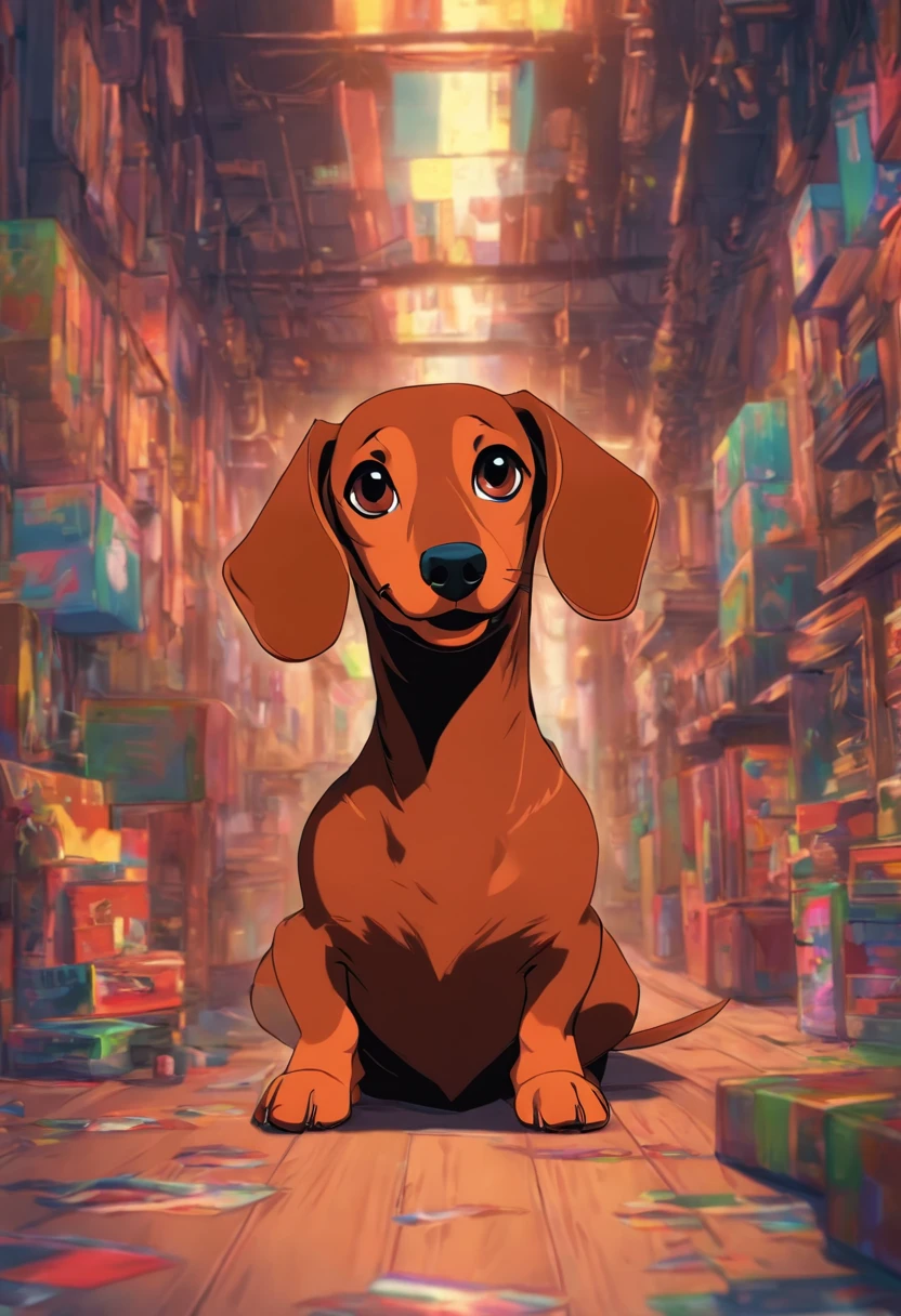 (The whole body is brown:1.8),Dachshund em miniatura marrom,on a couch,looking at the camera,(Shake your head:1.5),biologicamente correto