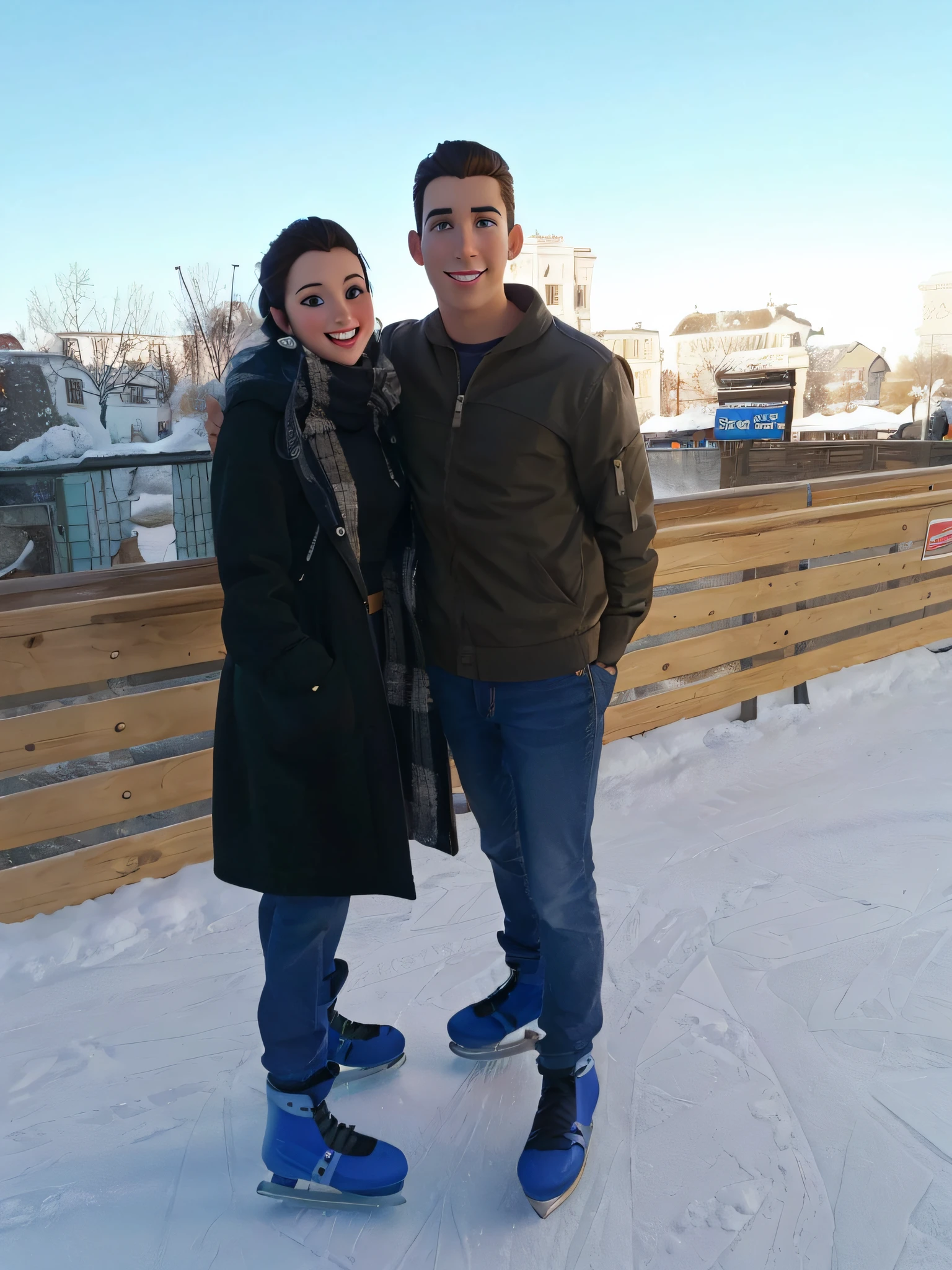 Create a Disney-style poster featuring an ICE SKATING COUPLE.