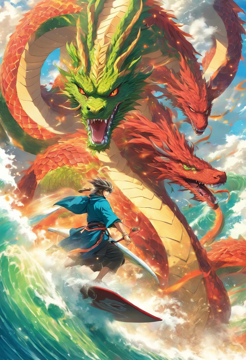 Wizard surfing upon a serpent dragon