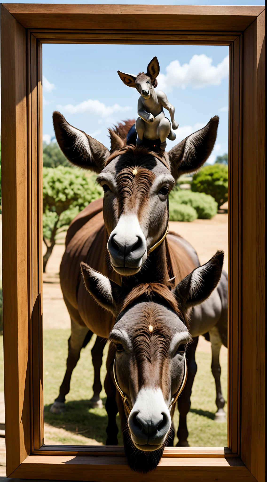 "Create a three-dimensional work of art (3D) Disney-style based on the 'Colt' theme, retratando um jumentinho jovem e seus momentos de alegria ao carregar Jesus. Use visuals to symbolize the colt talking to its mother, a donkey, and remembering the moment it carried Jesus. Include the phrase 'THE COLT' in large print.”