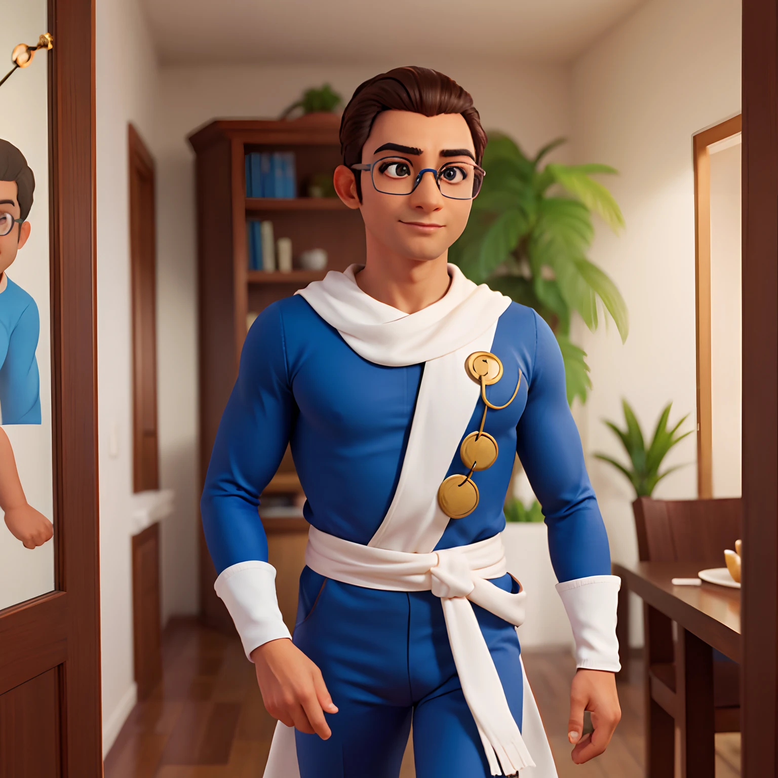 homem fisioterapeuta, pele morena, cabelos pretos curtos, olhos castanhos, eyeglass, Feliz,