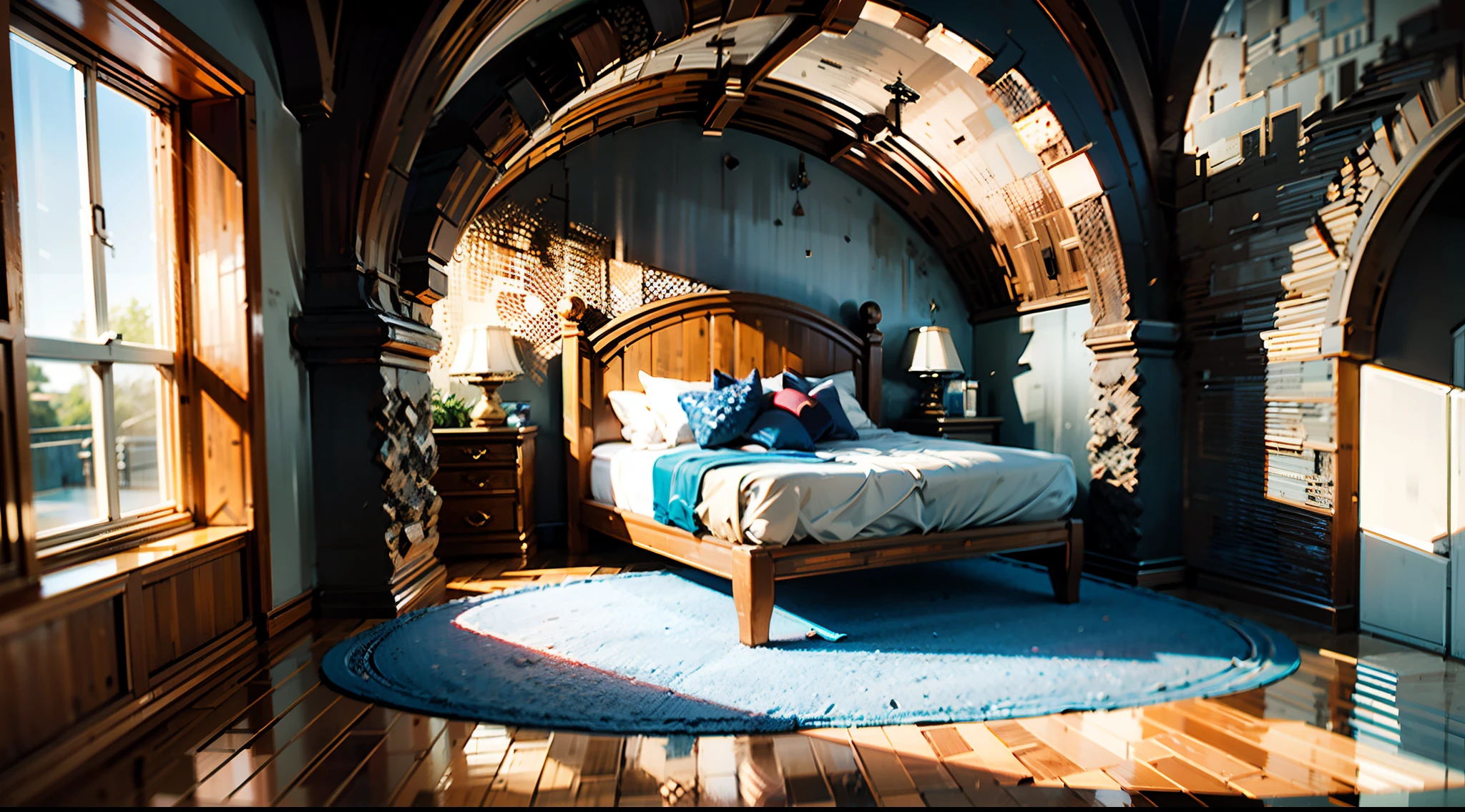 Behold an extensive cave that has been sculpted by the relentless erosion of sea winds beneath a towering seaside cliff, The neatly arranged and snugly fitted seating, round wooden table, queen-sized bed, and decorative stone cabinet bedecked with assorted knick-knacks are situated along the cavernous wall, all set ablaze by the ample sunlight penetrating through the excellent ventilation, The thick carpet that spans across the floor and the rock stove for cooking further elevate the level of coziness in this idyllic abode, Behold these stunning, high-resolution images, showcasing the true-to-life lighting effects in all their glory, photorealistic, high definition, best quality, highres, ultra-detailed, ultra-fine painting, extremely delicate, professional, creativity, RAW photo, UHD, 8k, Natural light, cinematic lighting, masterpiece:1.5