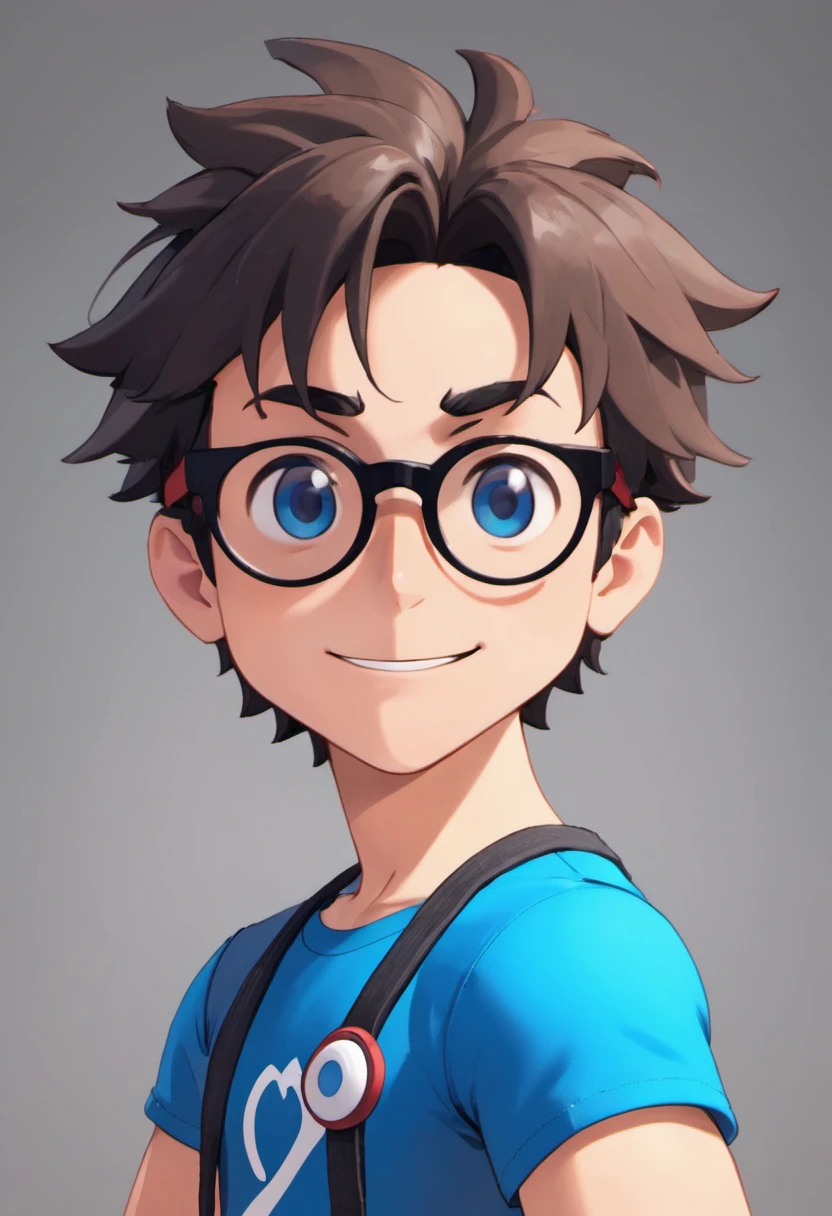 Cartoon character of a man wearing black glasses and a blue shirt, um personagem animado, Caractere estilizado, animation style rendering, 3D estilizado, Arnold Maya render, 3 d render stylized, toon render keyshot, Personagem 3D, Personagem 3D, 3d rendering stylized, 3 d character render, personagem de desenho animado, Personagem de close up, Pose de personagem, (Estilo Pixar) (master part:1.2) (Bokeh) (best quality) (pele detalhada) (textura detalhada) (8k) (argila) (Cinematic lighting) (foco nítido,Senta e vaza a parte superior do corpo