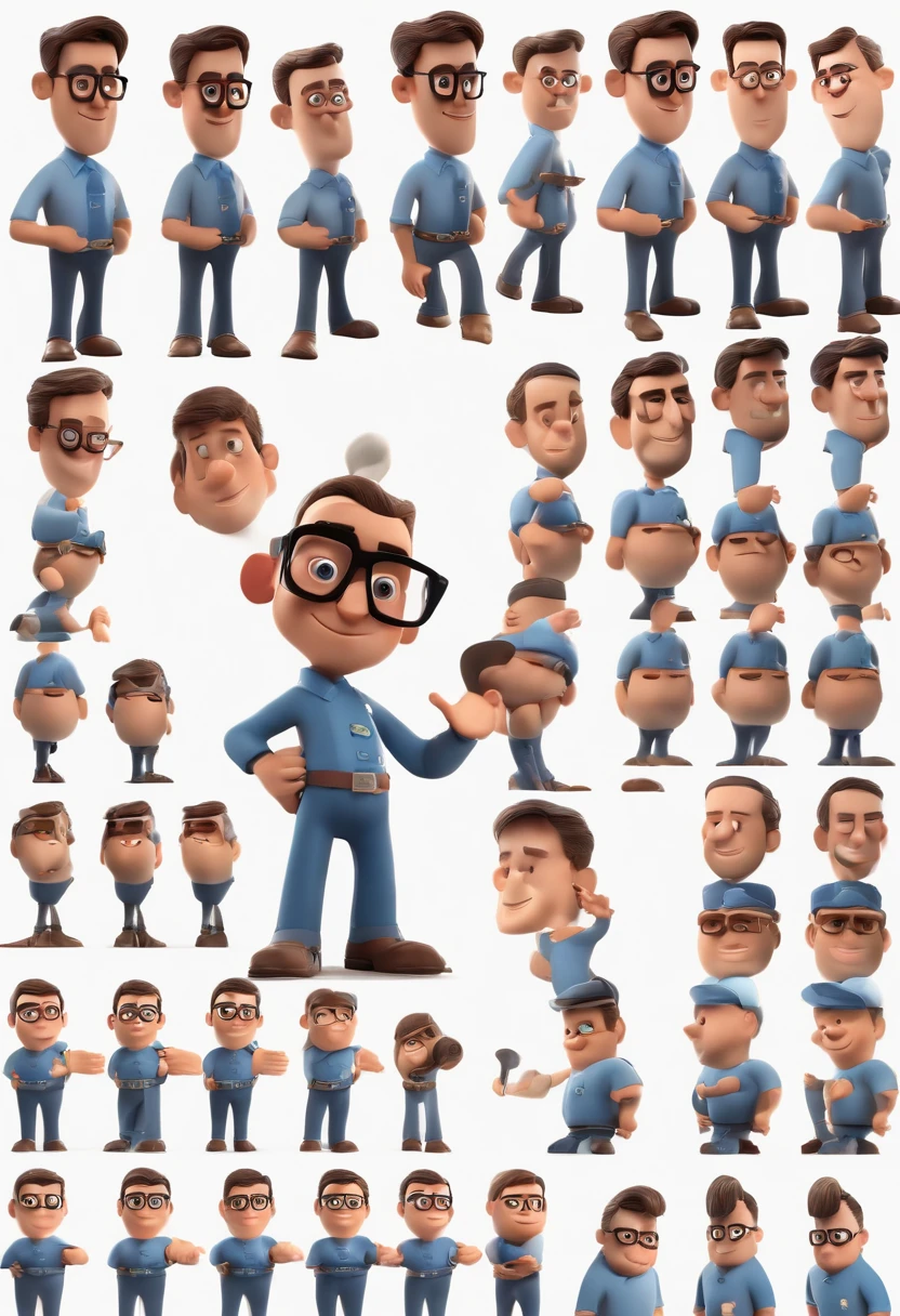 Cartoon character of a man with black glasses and a blue shirt, animation character, Caractere estilizado, animation style rendering, 3D estilizado, Arnold Maya render, 3 d render stylized, toon render keyshot, Personagem 3D, Personagem 3D, 3d rendering stylized, 3 d character render, personagem de desenho animado, Personagem de close up, Pose de personagem, (Estilo Pixar) (master part:1.2) (Bokeh) (best quality) (pele detalhada) (textura detalhada) (8k) (argila) (Cinematic lighting) (foco nítido
