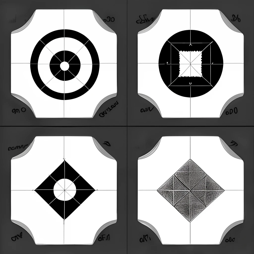 Generate a black and white diagram of a square with four forms of foundation