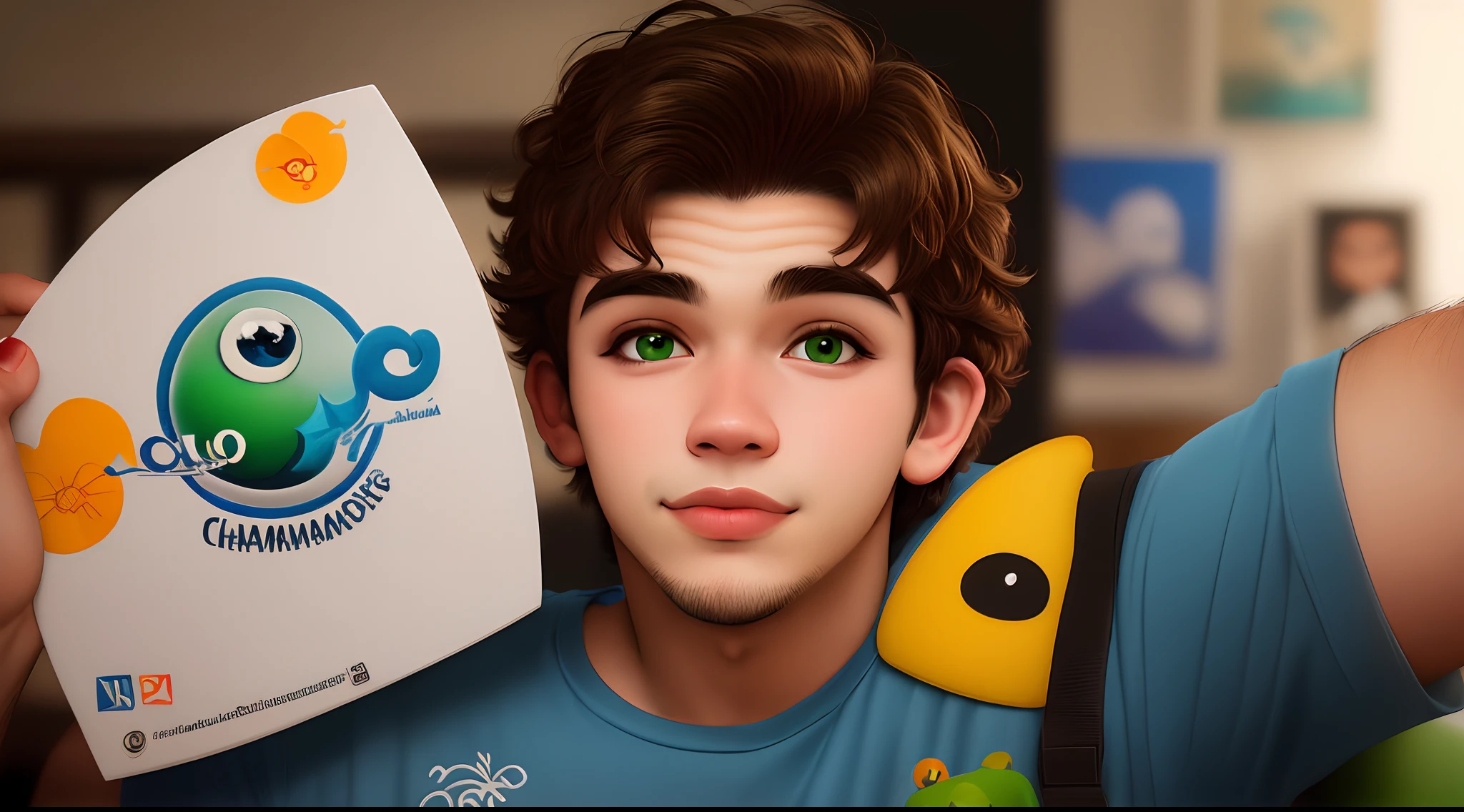 Artista loiro de olho verde com a logo da Disney e da pixar com 16 anos chamado Leonardo Ferreira Godoi