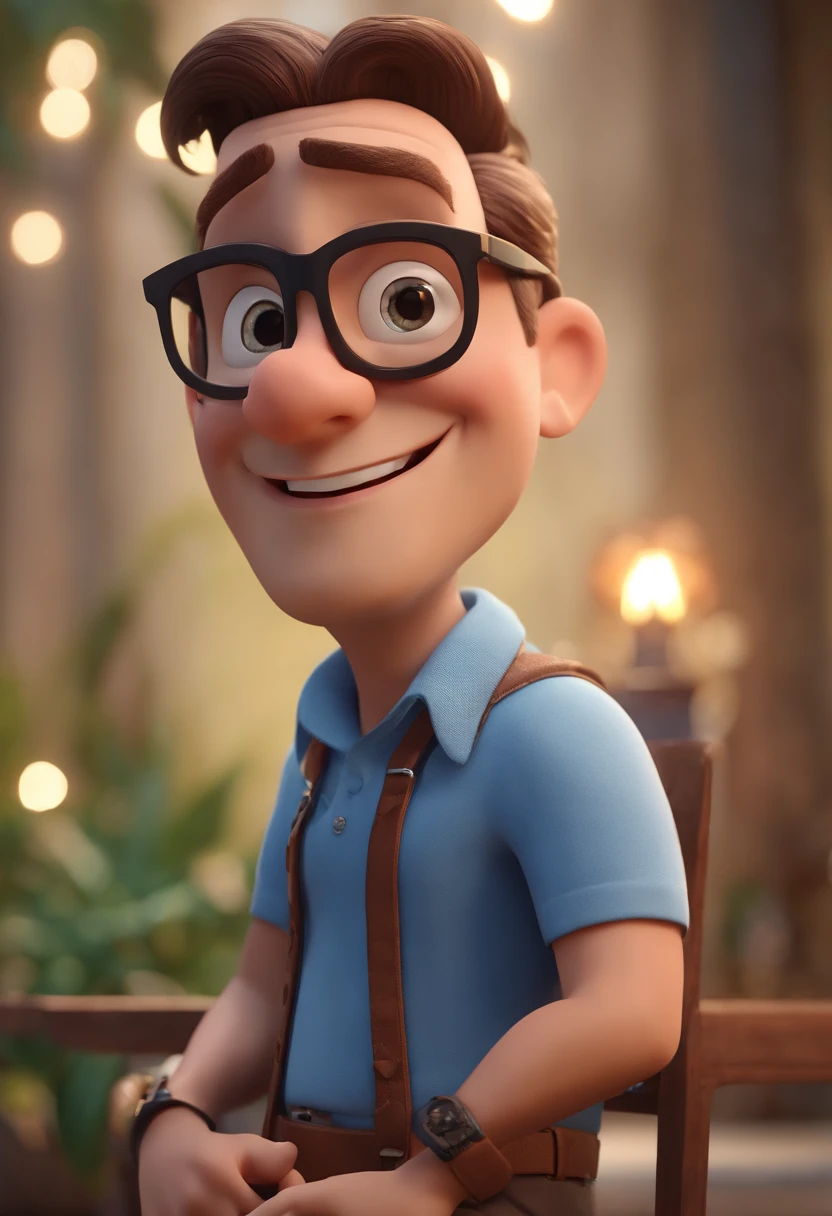 Cartoon character of a man with black glasses and a blue shirt, animation character, Caractere estilizado, animation style rendering, 3D estilizado, Arnold Maya render, 3 d render stylized, toon render keyshot, Personagem 3D, Personagem 3D, 3d rendering stylized, 3 d character render, personagem de desenho animado, Personagem de close up, Pose de personagem, (Estilo Pixar) (master part:1.2) (Bokeh) (best quality) (pele detalhada) (textura detalhada) (8k) (argila) (Cinematic lighting) (foco nítido