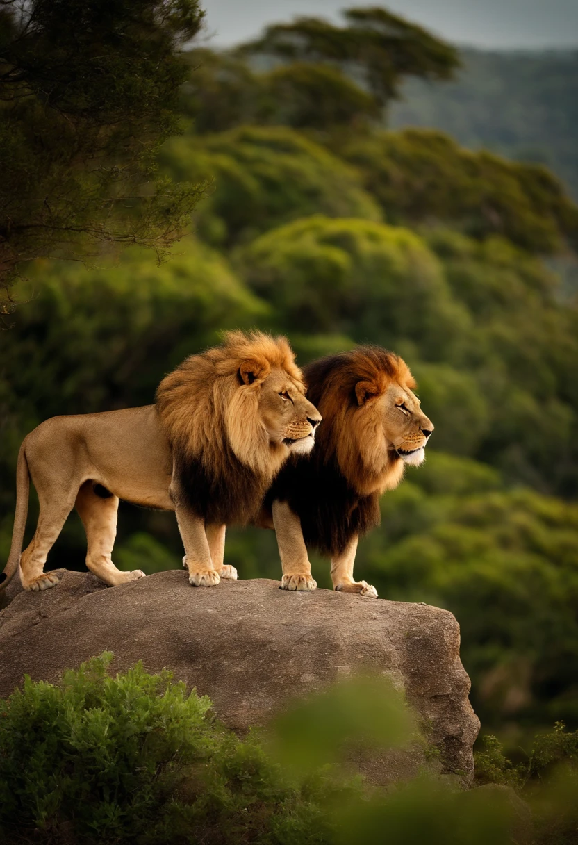 There are 4 Lions on top of a rock, todos juntos, It's a family