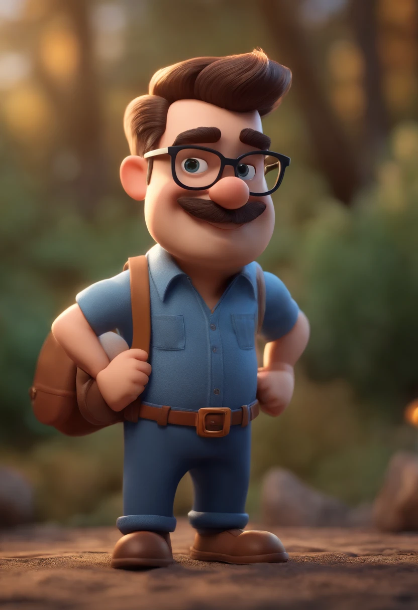 Cartoon character of a bearded man with black glasses and a blue cold shirt, animation character, Caractere estilizado, animation style rendering, 3D estilizado, 3 d render stylized, toon render keyshot, Personagem 3D, Personagem 3D, 3d rendering stylized, 3 d character render, personagem de desenho animado, Personagem de close up, Pose de personagem,  (Estilo Pixar) (master part:1.2) (Bokeh) (best quality) (pele detalhada) (textura detalhada) (8k) (argila) (Cinematic lighting) (foco nítido