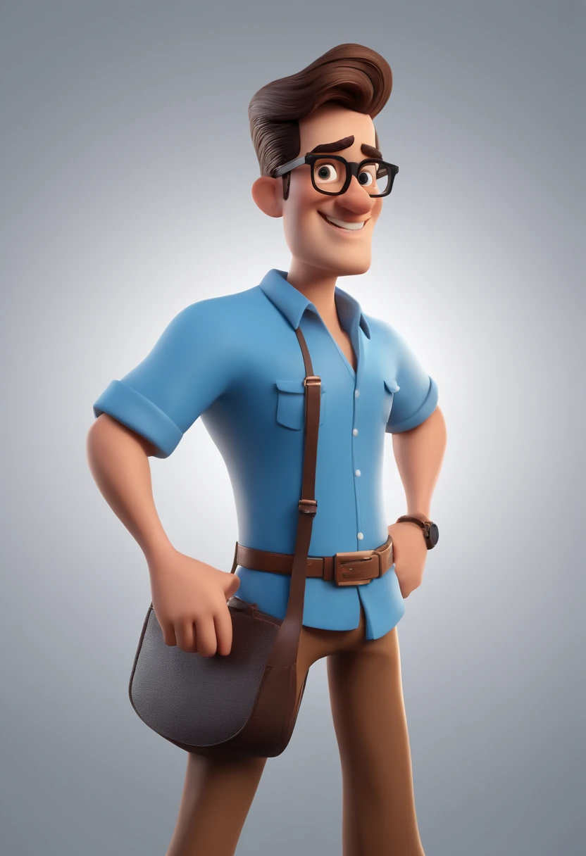Cartoon character of a man with black glasses and a blue shirt, animation character, Caractere estilizado, animation style rendering, 3D estilizado, Arnold Maya render, 3 d render stylized, toon render keyshot, Personagem 3D, Personagem 3D, 3d rendering stylized, 3 d character render, personagem de desenho animado, Personagem de close up, Pose de personagem, (Estilo Pixar) (master part:1.2) (Bokeh) (best quality) (pele detalhada) (textura detalhada) (8k) (argila) (Cinematic lighting) (foco nítido