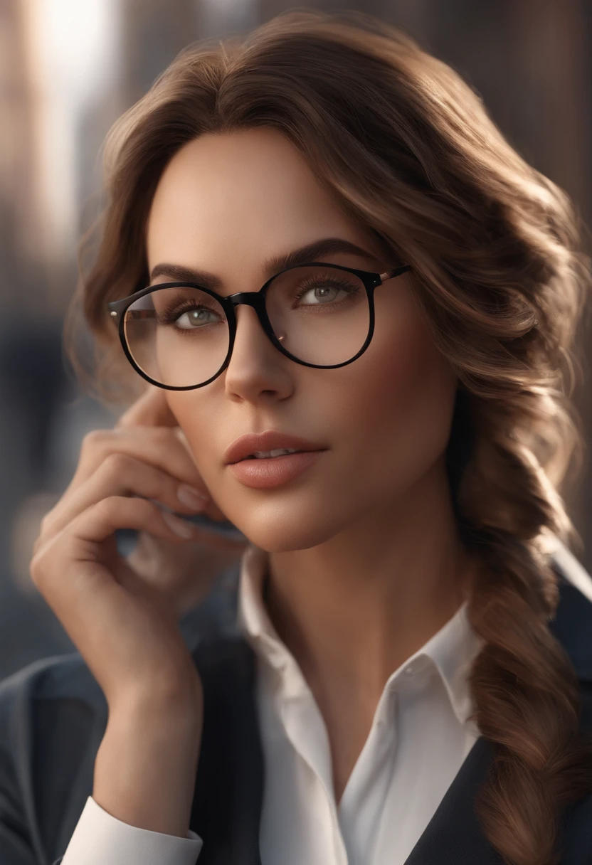 I would like a Disney pixar style animation in 3d with 4K.
The setting is at the apple store. The main character is a wonderful woman in her 30s. the skin is white, olhos castanho, cabelo bem loiro com o com formato de rosto redondo.
She wears transparent prescription glasses on her face.
The character's outfit is a white blouse with black boots, ela usa anel dourado.
I would like it in the character's hand to be holding a white iphone 15 Pro Max