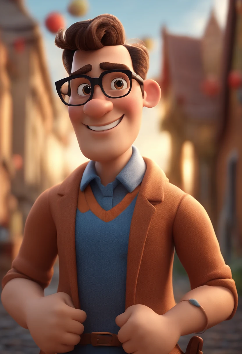 Cartoon character of a man with black glasses and a blue shirt, animation character, Caractere estilizado, animation style rendering, 3D estilizado, Arnold Maya render, 3 d render stylized, toon render keyshot, Personagem 3D, Personagem 3D, 3d rendering stylized, 3 d character render, personagem de desenho animado, Personagem de close up, Pose de personagem, (Estilo Pixar) (master part:1.2) (Bokeh) (best quality) (pele detalhada) (textura detalhada) (8k) (argila) (Cinematic lighting) (foco nítido