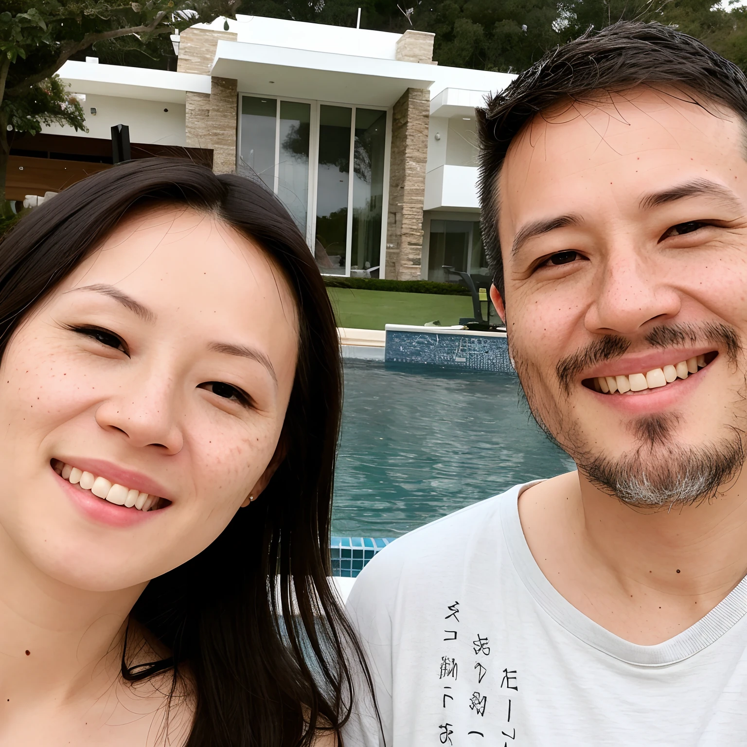 There is a man and a woman next to a pool, ruan jia and joao ruas, Tyler Edlin e Natasha Tan, Rene Lalique e Eddie Mendoza, rob rey and kentarõ miura, Asya Yoranova e Alan Lee, momma and papa, Michael Kaluta e Jia Ruan, Roberto Ferri e Ruan Jia