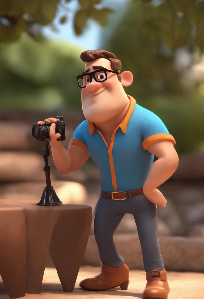 Cartoon character of a man with black glasses and a blue shirt, animation character, Caractere estilizado, animation style rendering, 3D estilizado, Arnold Maya render, 3 d render stylized, toon render keyshot, Personagem 3D, Personagem 3D, 3d rendering stylized, 3 d character render, personagem de desenho animado, Personagem de close up, Pose de personagem, (Estilo Pixar) (master part:1.2) (Bokeh) (best quality) (pele detalhada) (textura detalhada) (8k) (argila) (Cinematic lighting) (foco nítido