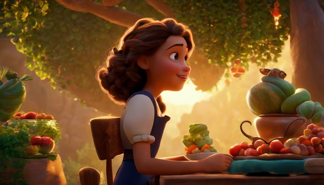 "(best quality,ultra-detalhado,Realistic:1.37),3D rendering,illustration,design de personagens,cabelos longos e lisos escuros,belos olhos detalhados,Wearing brown glasses,Estilo Pixar,morena mulher,Dancing on the Disney stage,atmosfera animada,vivid colors,luzes de palco,expression joyful"