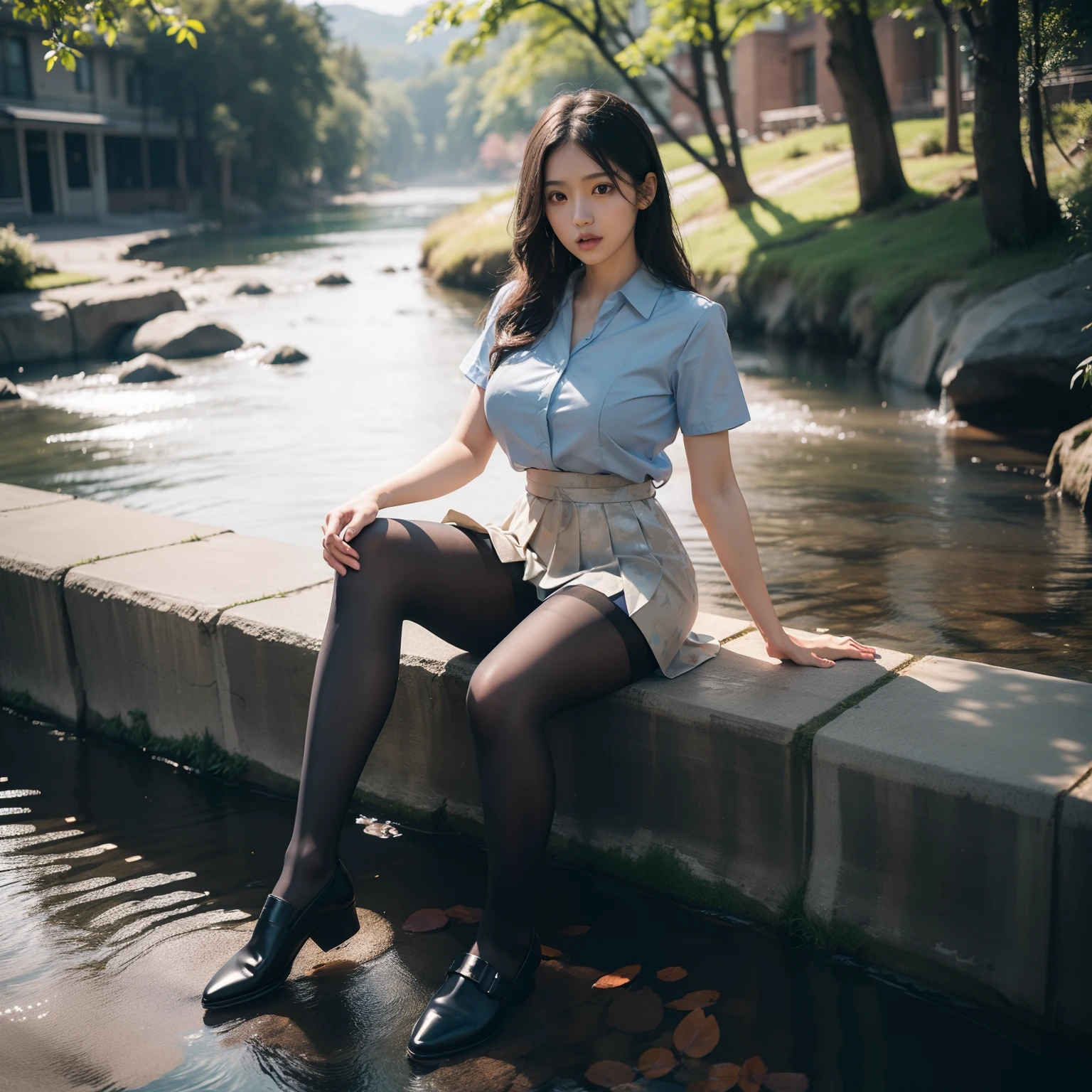 I want a girl he is in a beautiful lake with trees around with rays of sun appear in the background this girl is Jenny from Black Pink he is in transparent sweater all wet and perfect body and beautiful face perfect breasts small waist perfect