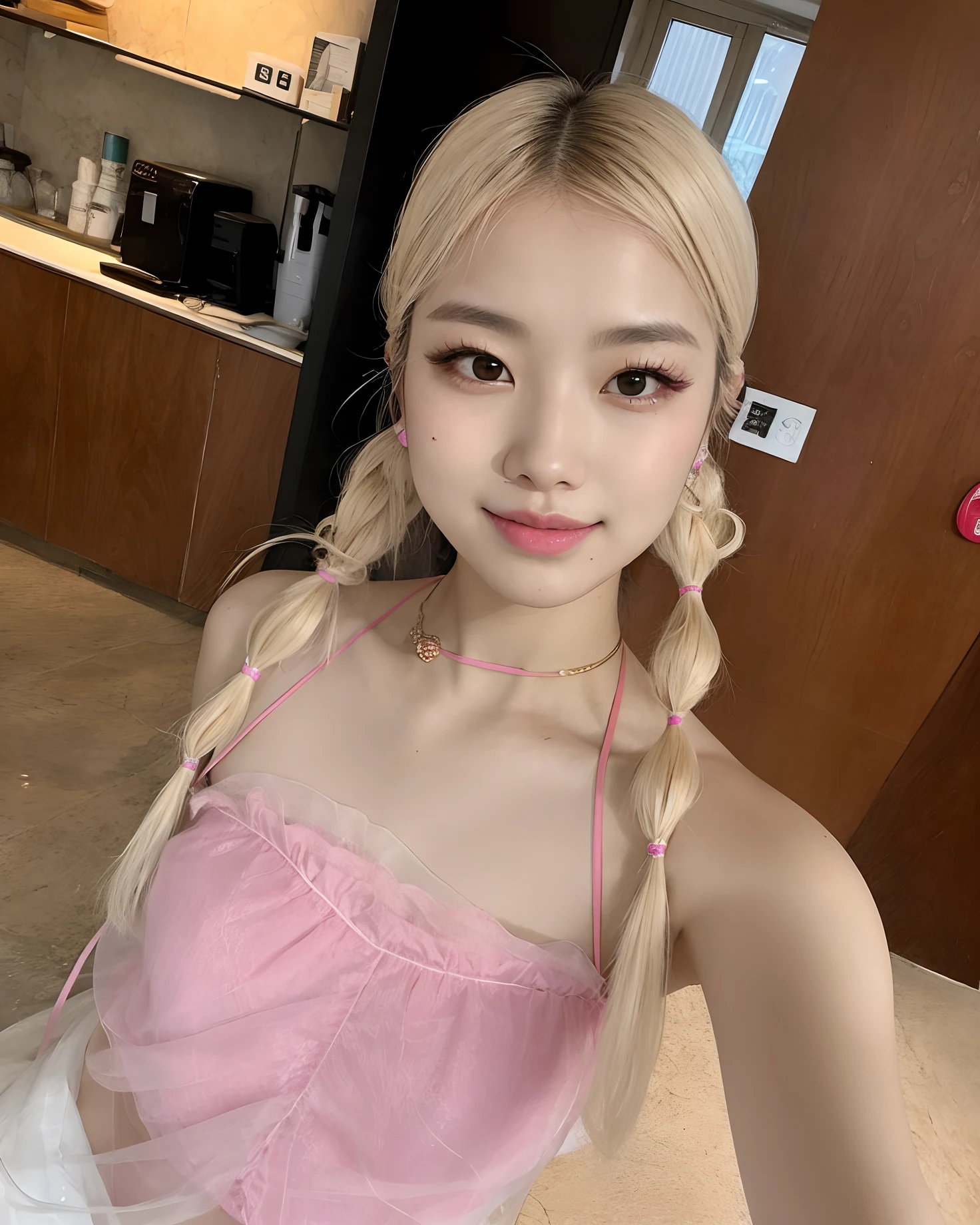 Chica de Araffe con cabello rubio con un vestido rosa y un collar rosa, Parque Roseanne de Blackpink, tzuyu de dos veces, peinado de coletas, Heonhwa Choe, Lalisa Manobal, Jaeyeon Nam, Peinado twintails, ulzzang, Hermosa Delphine, Hermosa mujer surcoreana, Sha Xi, Jinyoung Shin, Peinado blanco de corte hime