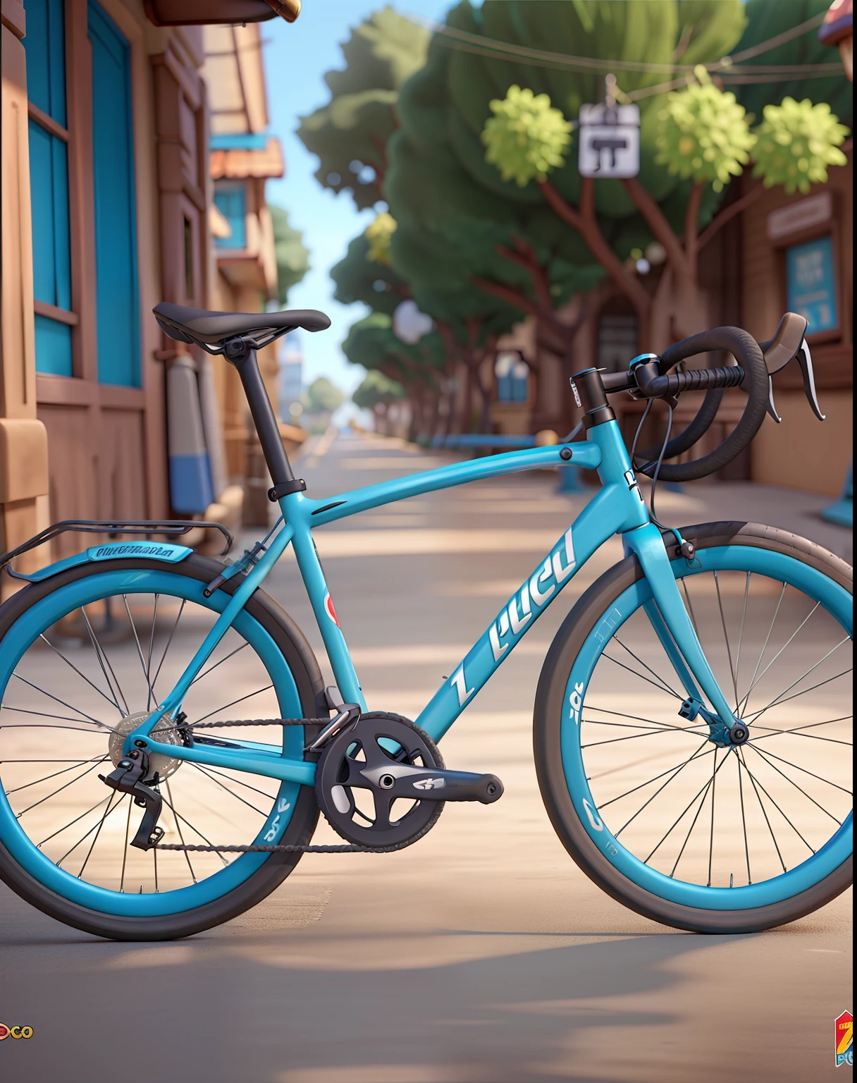 Uma bicicleta road bike na cor branca estilo Disney Pixar.