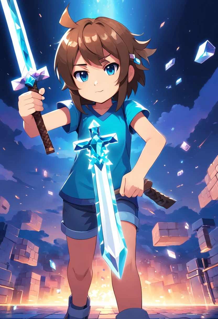 minecraft steve 2d, Holding diamond sword in hand