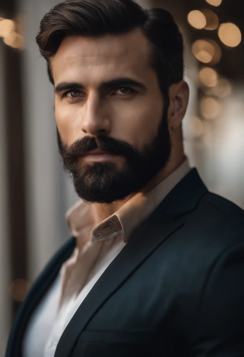 Homem moreno musculoso com barba e bigode na camisa branca, best quality,4k,8k,homem muito atraente com barba, pelos faciais bem cuidados, FOFO, breath-taking, Realista, imagem ultrarrealista, Bigode Natural, macho velho,foto retrato suave 8 k, retrato muito detalhado, bigode grosso, estilo hiper-realista, barba fina e brilhante, pelos faciais curtos, Bartstoppeln, FOFO, rosto detalhado, retrato ultra realista, cabelos grisalhos,terno elegante, boca aberta, olhos azuis.