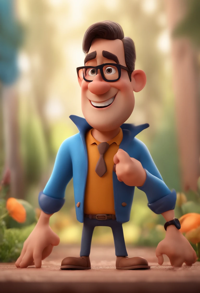 Cartoon character of a man with black glasses and a blue shirt, animation character, Caractere estilizado, animation style rendering, 3D estilizado, Arnold Maya render, 3 d render stylized, toon render keyshot, Personagem 3D, Personagem 3D, 3d rendering stylized, 3 d character render, personagem de desenho animado, Personagem de close up, Pose de personagem,  (Estilo Pixar) (master part:1.2) (Bokeh) (best quality) (pele detalhada) (textura detalhada) (8k) (argila) (Cinematic lighting) (foco nítido