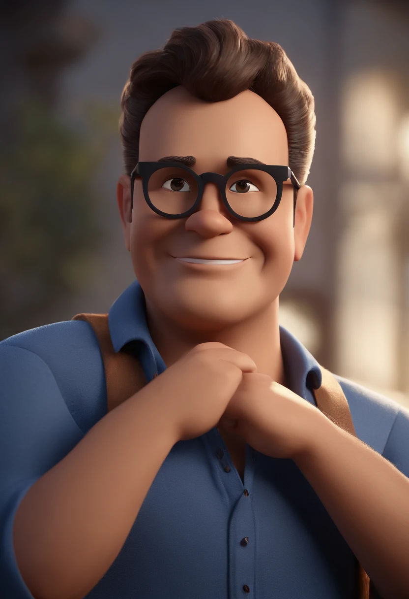 Cartoon character of a man with black glasses and a blue shirt, animation character, Caractere estilizado, animation style rendering, 3D estilizado, Arnold Maya render, 3 d render stylized, toon render keyshot, Personagem 3D, Personagem 3D, 3d rendering stylized, 3 d character render, personagem de desenho animado, Personagem de close up, Pose de personagem,  (Estilo Pixar) (master part:1.2) (Bokeh) (best quality) (pele detalhada) (textura detalhada) (8k) (argila) (Cinematic lighting) (foco nítido